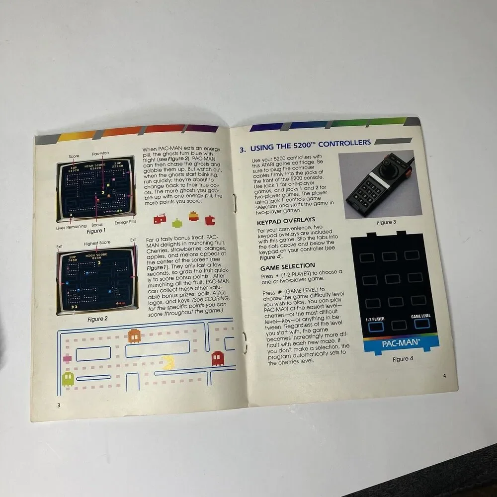 ATARI 5200 Pac-Man Vintage Video Game Cartridge Controller Inserts & Manual